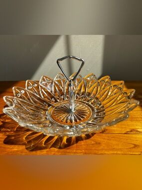 Clear Glass Decorative Two-Tier Handle Serving Dish